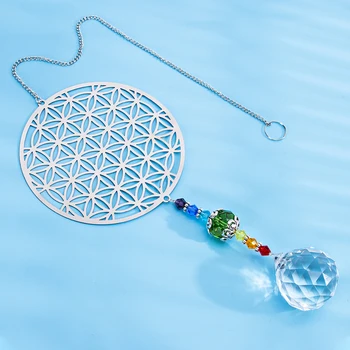 

H&D Rainbow Maker Crystal Flower of Life Suncatcher Yoga Hanging Ornament Souvenir Home Window Decor for Wealth, Prosperity,Gift