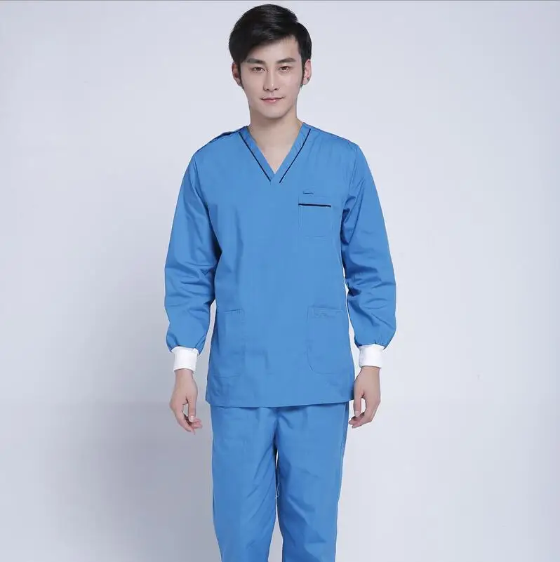 Новая медицинская униформа для женщин с длинным рукавом хирургическое платье Больница униформа медсестры скрабы Мужская одежда для доктора салон красоты Рабочая одежда - Цвет: Blue