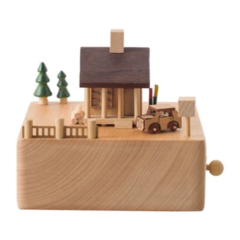 

House Warm Cabin Car Wooden Music Box Handmade DIY Music Box Solid Wood Custom Small Ornaments