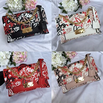 

2020 Famous Designer Graffiti Chain Shoulder Messenger Bags Famous Designer Genuine Leather Women Purse and Handbags Louis Bags