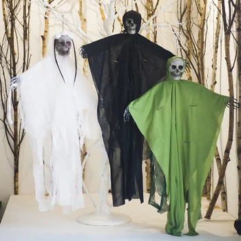 

Haunted House Halloween Skull Decorations Gauze Simulation Skeleton Hanging Ghost Horror Bar Cosplay Props 80x50cm