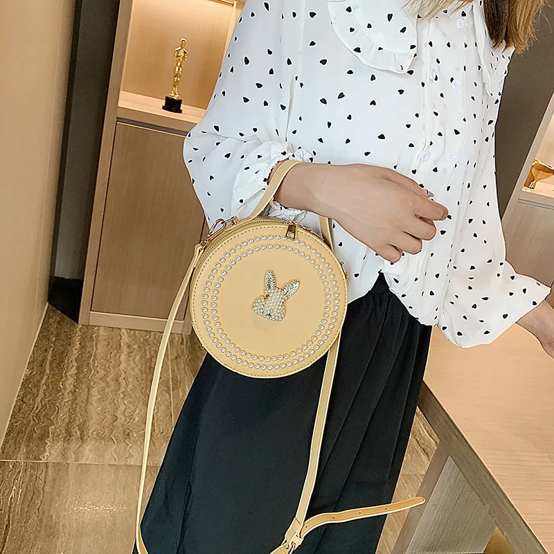 

2019 New Style Debutante-Style Pearl Small round Bag Rabbit Sweet Ladies' Shoulder Oblique WOMEN'S Bag