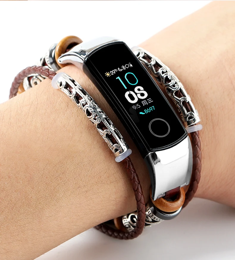 Кожаный браслет для HONOR Band 5 4 металлический ремешок из нержавеющей стали