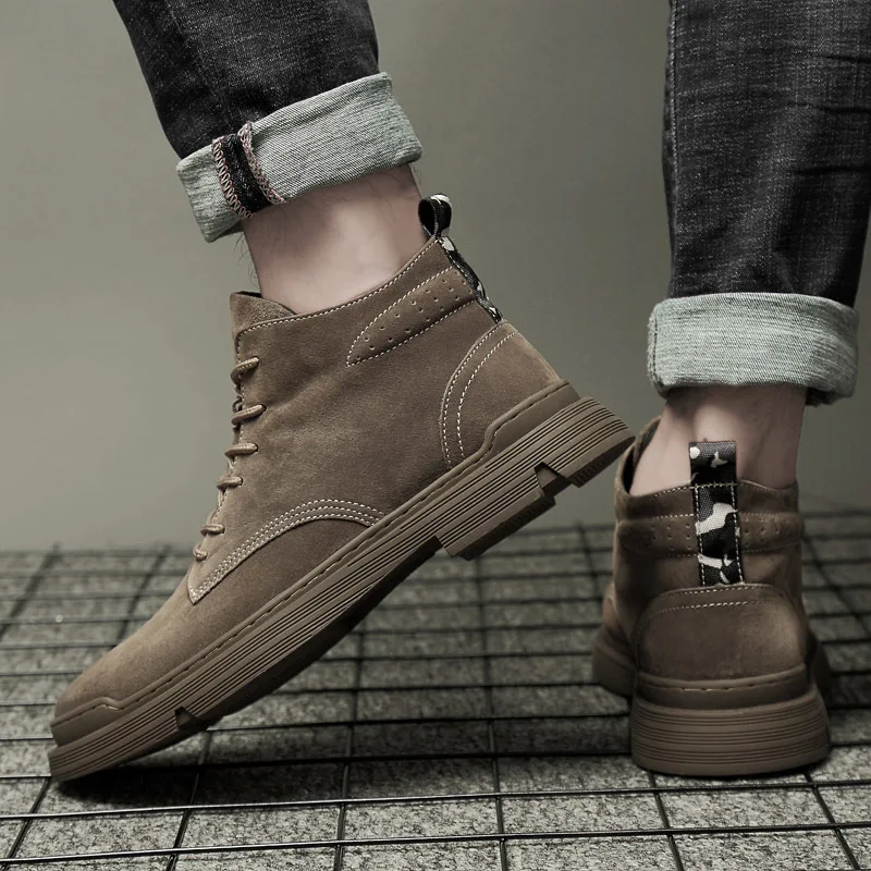 

Men Autumn & Winter Genuine Leather Martin Boots Men's Hight-top Work Shoes Mid-top Fashion Man Boots British Style Combat Boots