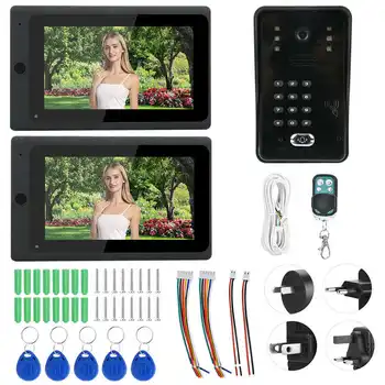 

7in Wired Video Doorbell Intercom 2 Monitors TFT LCD Screen Night Vision Remote APP Unlock Rainproof 100-240V