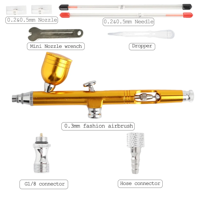 Onnfang Двойное действие Аэрограф Регулировка гравитации подачи Аэрограф распылитель Набор для живопись для лица тела татуировки воздушный шланг аэрограф - Цвет: Gold 3A
