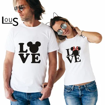 

Cartoon Unisex Couple T-shirt "Mouse/Minnie Love" Shirts Girl/Boyfriend Fiance Matching Streetwear Women Men Valentine Gift