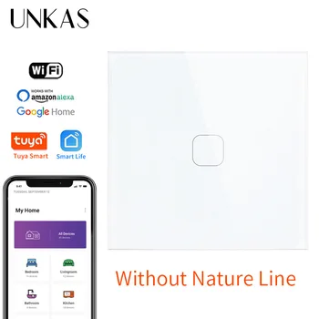 

UNKAS 1 Gang EU/UK Standard WIFI Touch Switch Black White Golden With Glass Crystal Panel Tuya App Smart Home Touch Light Switch