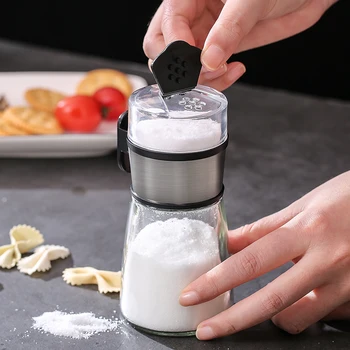 

AMINNO Salt Dispenser Spice Shakers Seasoning Jar 170ml Glass Bottle With Control Button Kitchen BBQ Tools Healthy Cooking