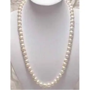 

Fashion jewelry Free Shipping 925silver Yellow Gold Clasp 9-10mm Genuine White Akoya Pearl Necklace 22"
