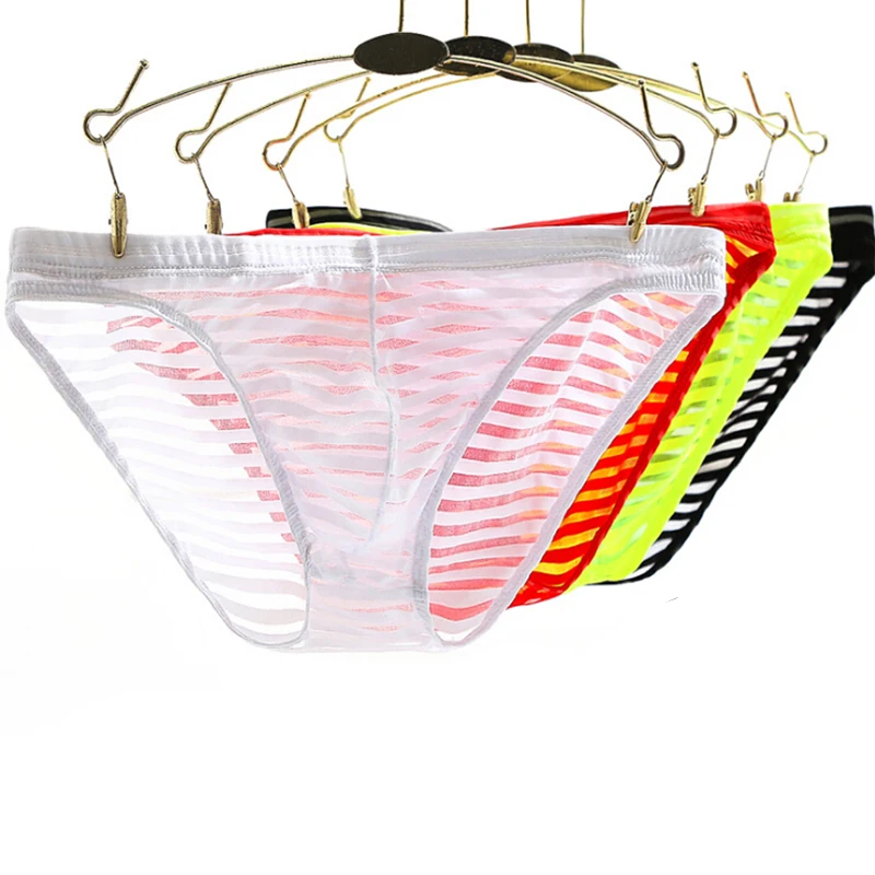 Hot New Ice Silk Mens Briefs Transparent Panties Intimates Sexy Men Underwear Bulge Nylon Summer Super Thin