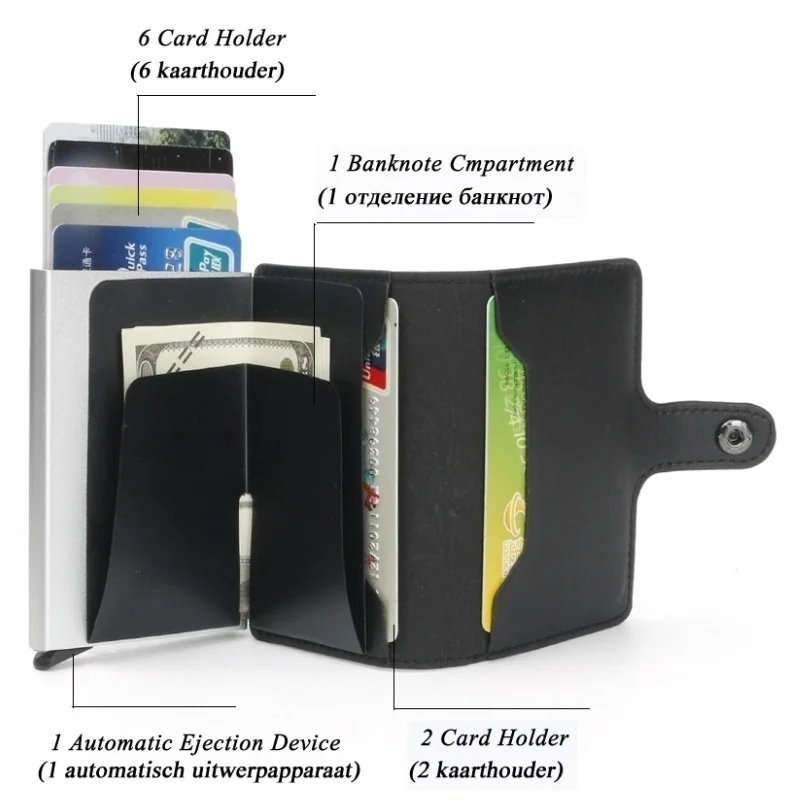Металлический кошелек, анти-сканирующий, кожаный, алюминиевый чехол, тонкий, RFID, блокирующий кошелек, ID, держатель для кредитных карт, для наличных, для мужчин, кошелек для кредитных карт
