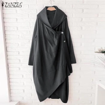 

Fashion ZANZEA Women's Thin Coats Casual Long Sleeve Lapel Neck Asymmetrical Outwear Female Button Cardigans S-5XL Tops Blusas