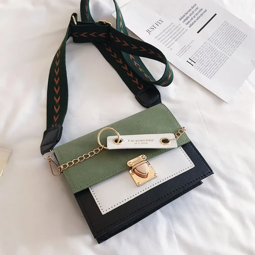 Bandolera de hombro con cadena para mujer #Style 5 green bolso cuadrado pequeño con contraste de Color mate Bandolera de hombro con cadena para mujer #Style 5 green bolso cuadrado pequeño con contraste de Color mate