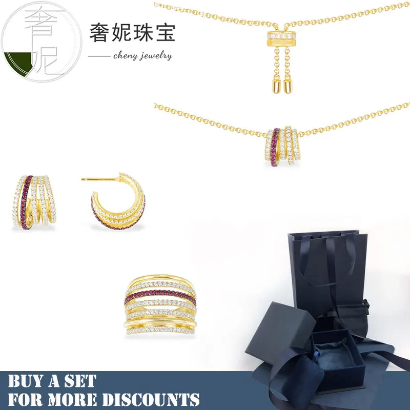 

cheny s925 sterling silver famous monaco design luxury fashion women jewelry set multi-circle zirconia rings trendy decoration