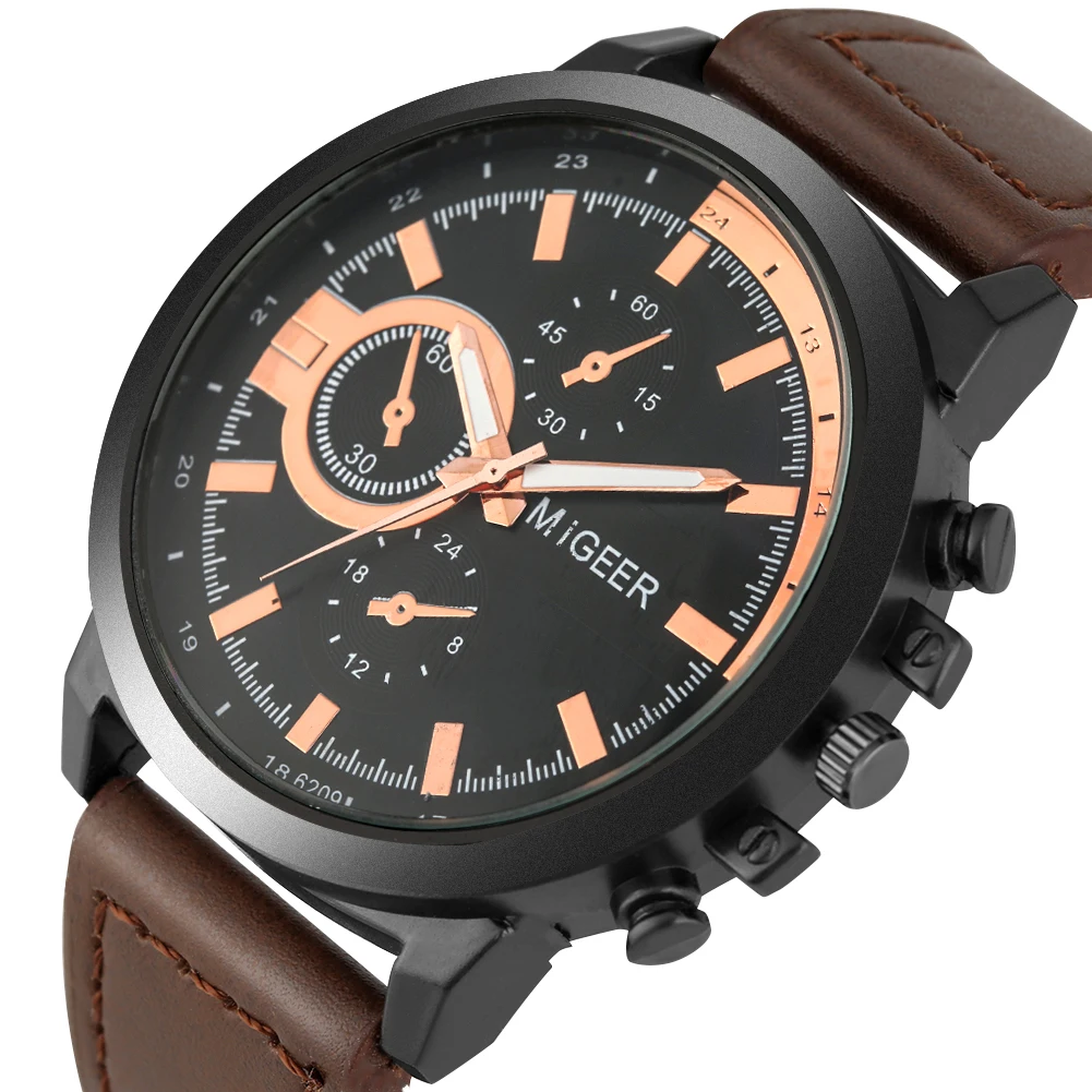 Men's Wristwatch Gift Set Quartz Watch Brown Leather Watchband Black Wallet Male Purse Fine Birthday Gift Box for Daddy Husband