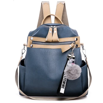 

Fashion Quality Leather Anti-thief Women Backpack Large Capacity Hair Ball School Bag for Teenager girls Male Travel Bags