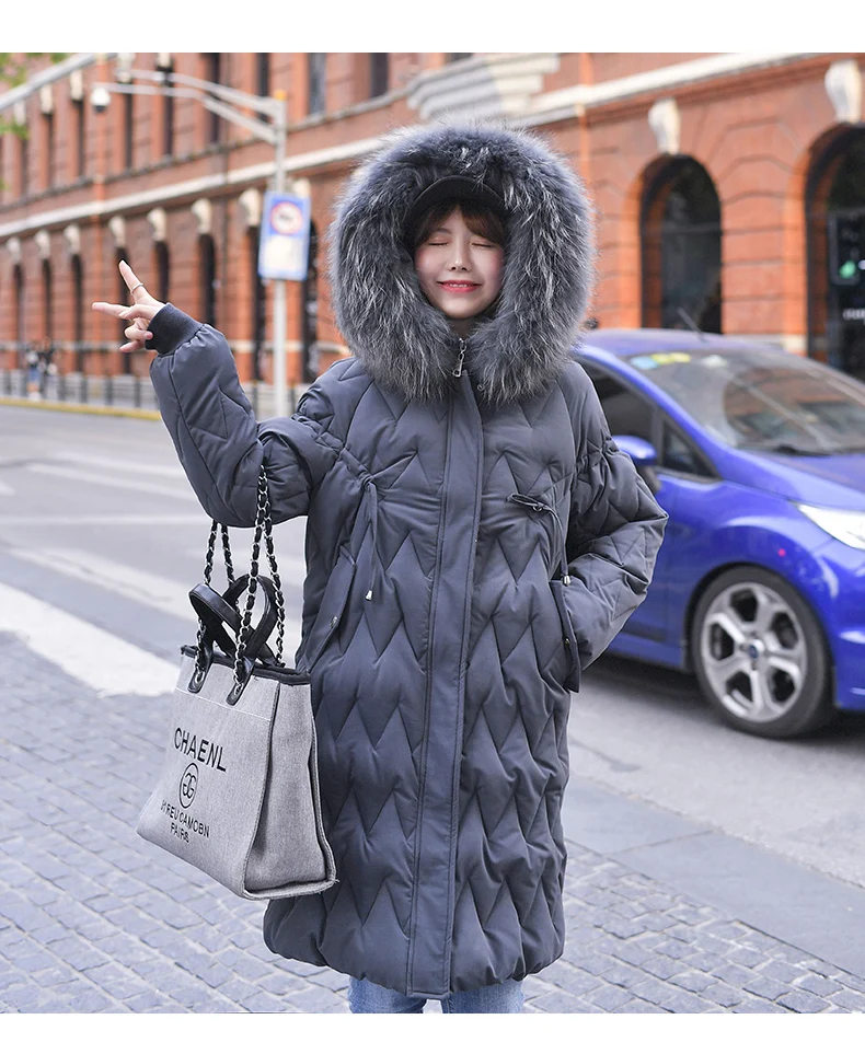 Хлопковое Женское пальто средней длины с большим воротником, утолщенное пуховое хлопковое пальто до колена, большое свободное зимнее пальто