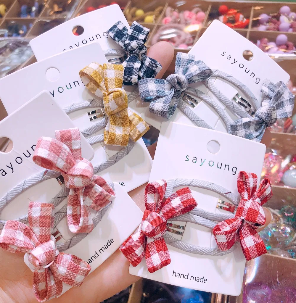 

Korea Love Cartoon Kid Plaid Child Butterfly Hair Accessories For Girls Rim Hair Clips Hairpin Bow Hairgrips