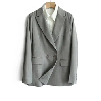 

Shuchan 62% Wool Womens Blazer Fall Winter Clothes Women Notched Double Breasted Gray Blazer Feminino Women Blazers and Jackets