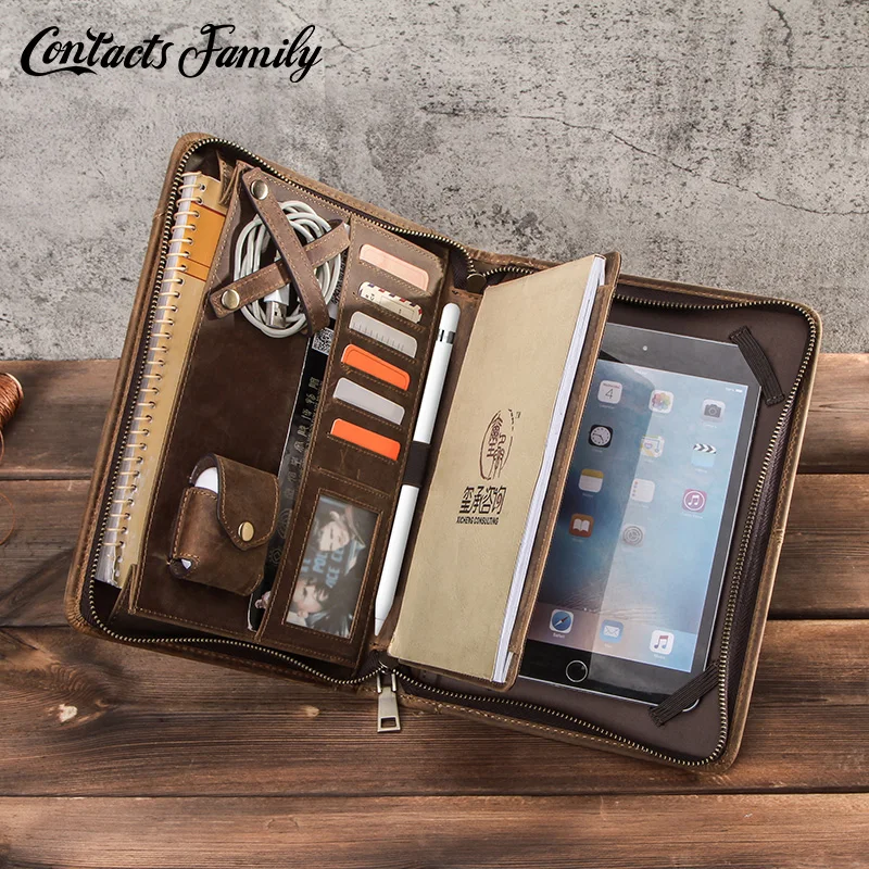 

Multifunction genuine vintage leather ipad Sleeve Pouch for ipad mini 7.9 inch retro casual ipad cases zipper Tablets handbag
