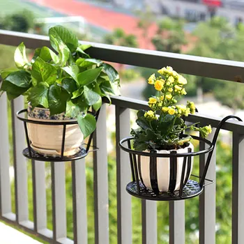 

Strong Bearing Flower Rack Garden Balcony Railing Iron Structure Hanging Type Scratch Proof Practical Durable With Double Hooks