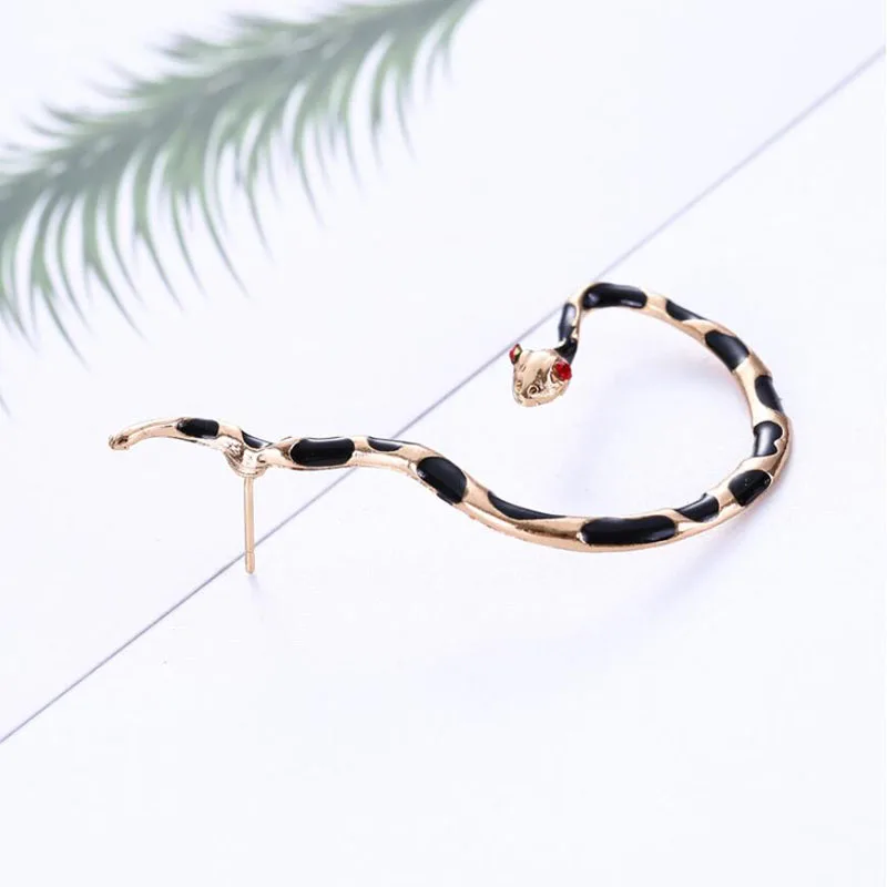 Punk Style Twining Red Eyes Snake Shape Earrings Stud Cuff For Women Jewelry