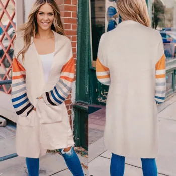 

New Striped Sleeve Pocket Cardigan Top