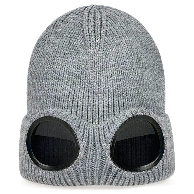 Masked personality Thickened Winter Knitted Hat winter outdoor riding hats Warm Beanies Skullies Ski Cap with Removable Glasses skully with brim