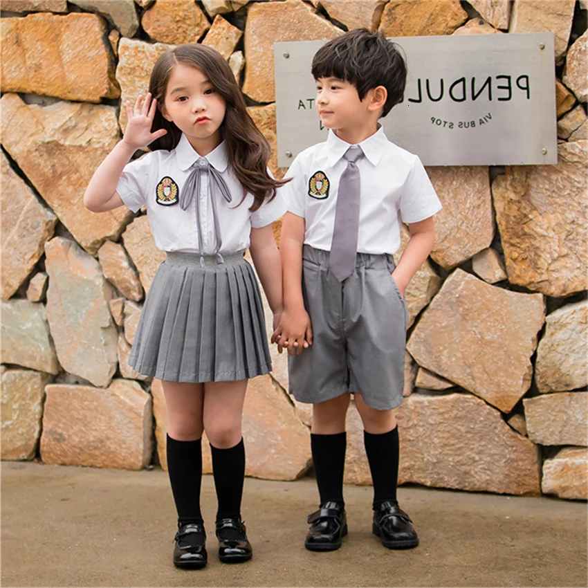 

Student Class Clothing Set Summer Short Sleeve Kids JK Uniforms Korean Sailor Suit British Style School Uniform 2PCS Set Tie