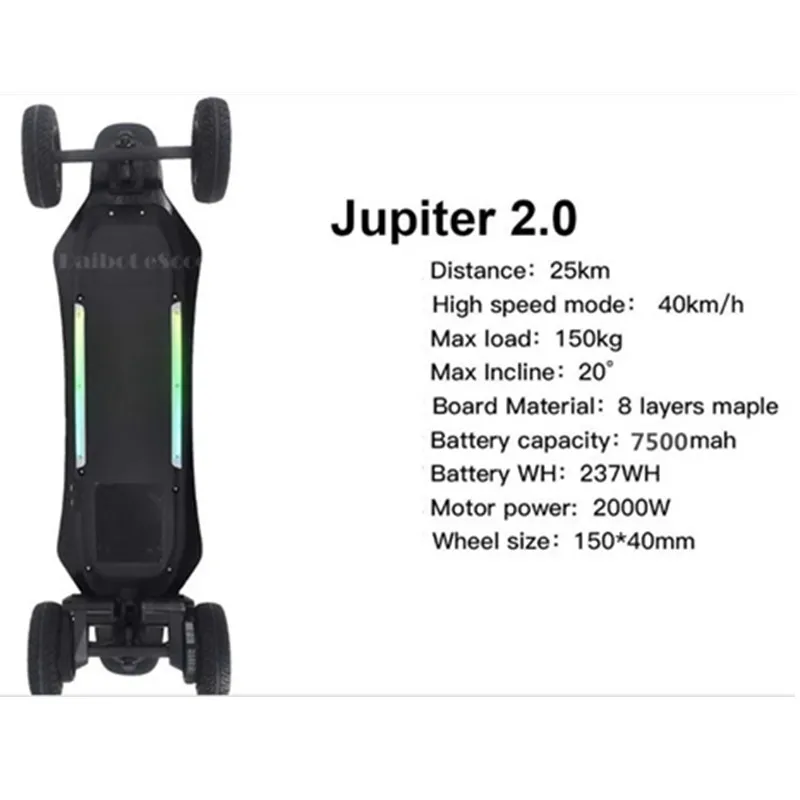Scooter elettrico a quattro ruote, scooter elettrici SUV, potente, 2000 W, 40 km, H, skateboard con luci colorate - immagine 3
