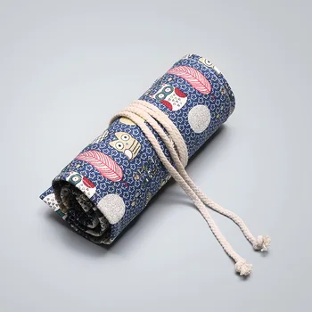 

Kawaii Cute Owl Roll School Pencil Case Canvas 12/24/36/48/72 Holes Pencilcase for Boys Girls Large Big Pen Bag Stationery Pouch