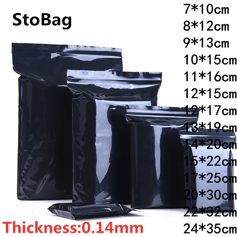 StoBag 100 шт. черные пластиковые пакеты с застежкой молнией повторно закрывающиеся
