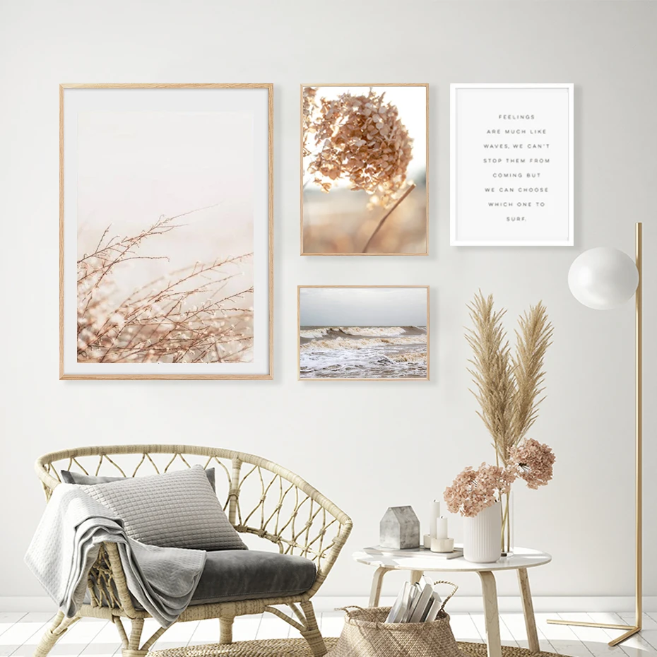

Nature Beige Tree Branch Wall Art Pastel Flower Shoot Feeling Quotes Canvas Painting Poste Prints Picture Living Room Home Decor