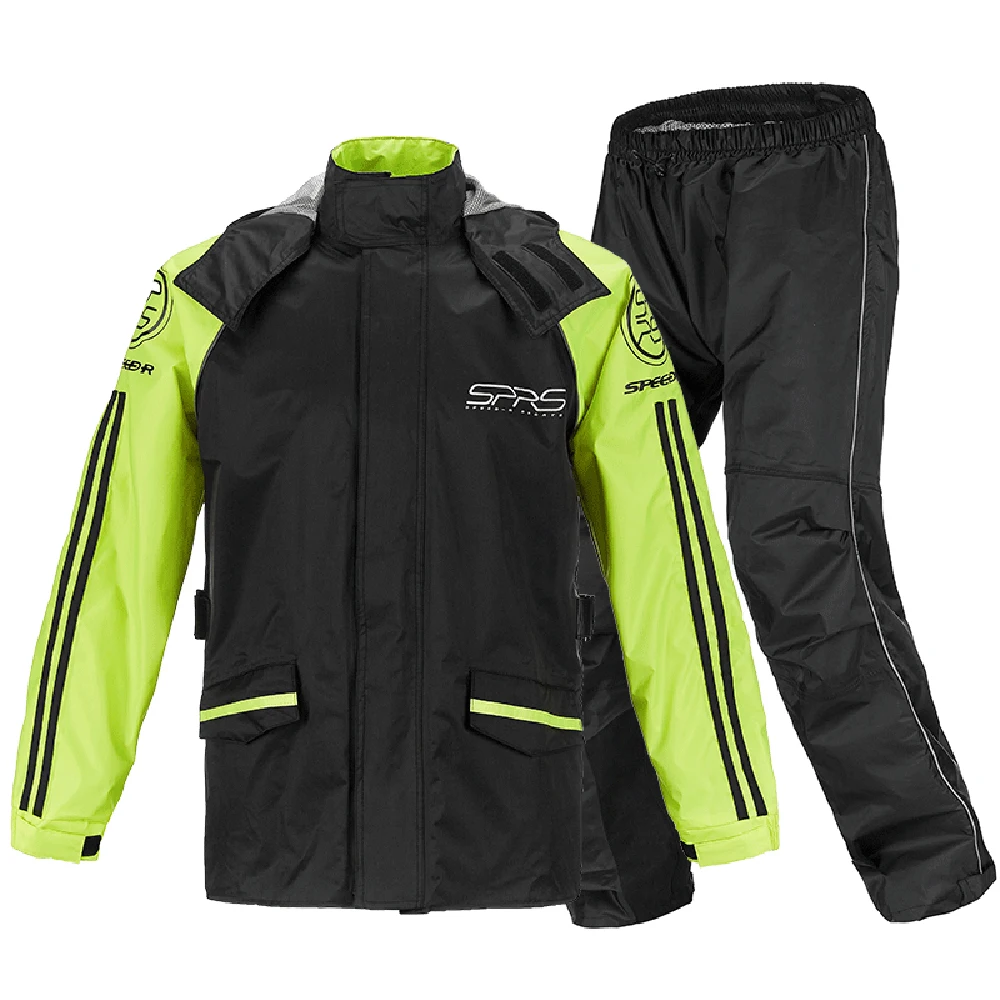 Black Green SPRS с капюшоном мотоциклетный плащ светоотражающий мото дождевик водонепроницаемый мотоциклетная куртка Открытый мотоцикл Дождевик одежда - Цвет: Black Green