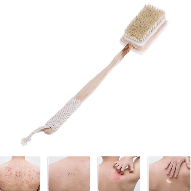 1PC Natural Wooden Double-sided Use Shower Body Bath Brush Massager Soft Bristles Loofah Sponge Bath Shower Spa Scrubber