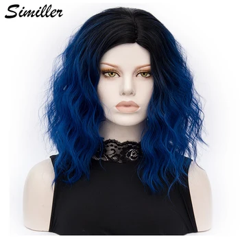 

Similler Short Synthetic Hair Cosplay Wig for Women Ombre Black Root Orange Gray Green Purple Blue Wigs