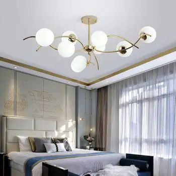 

Glass Chandeliers Lighting Gold Luster Lamp Living Room Kitchen Bedroom Modern Indoor Home Decor Light Fixtures Metal E27 Bulb