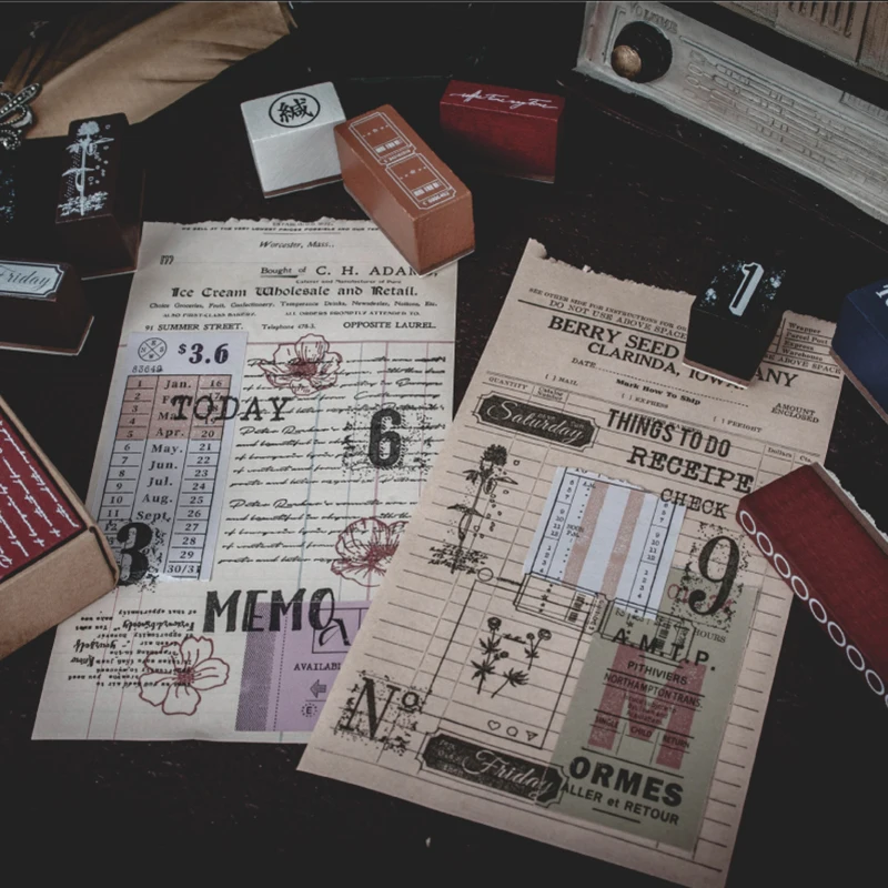 1set Vintage English digital flower label stamp DIY wooden rubber stamps for scrapbooking stationery scrapbooking standard stamp