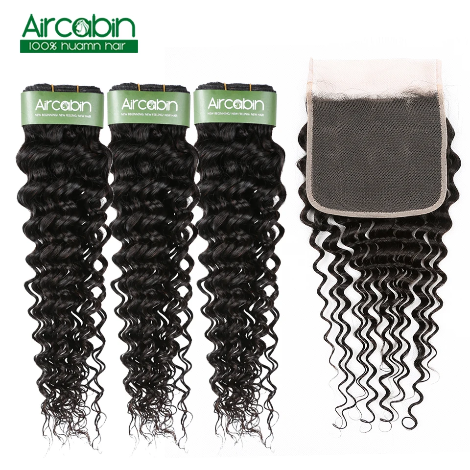

Aircabin Deep Wave Bundles With 6x6 Closure Human Hair Weave Bundles With Closure Remy Brazilian Hair Bundle With Closure