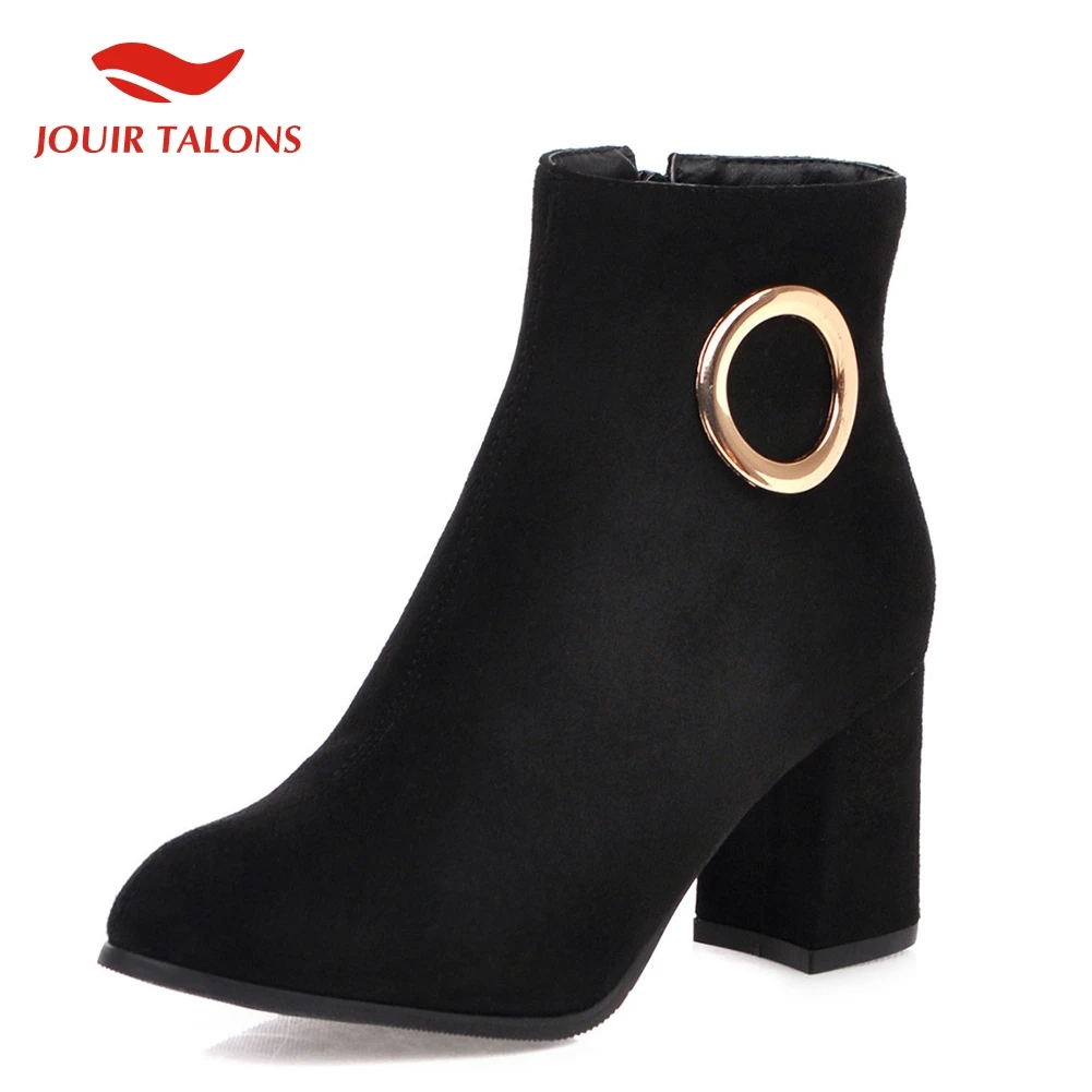

On Sale High Heel 2019 Large Sizes 31-45 Chunky Heels Ankle Boots Women Shoes Zip Up Winter Autumn Shoes Woman Boots Footwear