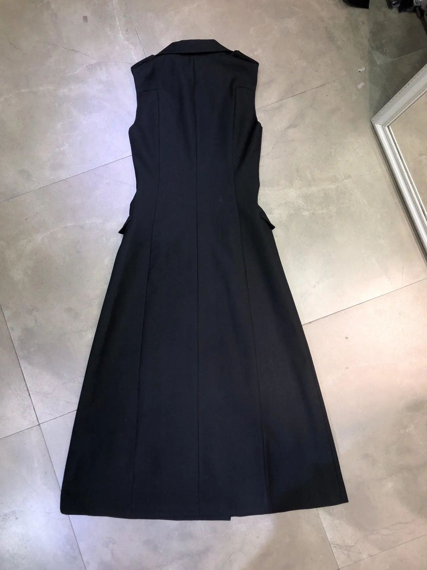 European and American Autumn new women's maxi dress double-breasted suit jacket sleeveless vest long dress vestido