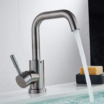 

Bathroom Faucet, Lead-free 304 Stainless Steel Hot Cold Water Basin Faucet Rotating Seat Wash Basin Faucet 1/2 inch connection