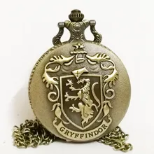 Модные Хогвартс факультет Гриффиндор Лев Цвет циферблат кварцевые карманные часы Аналоговые подвеска Цепочки и ожерелья мужские женские часы цепи