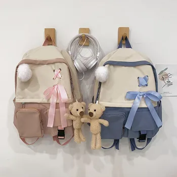 

Cute Large Capacity Backpack Female Ins Wind Shoulder Messenger College Style Student Bag Personality Bear Schoolbag Travel Bag