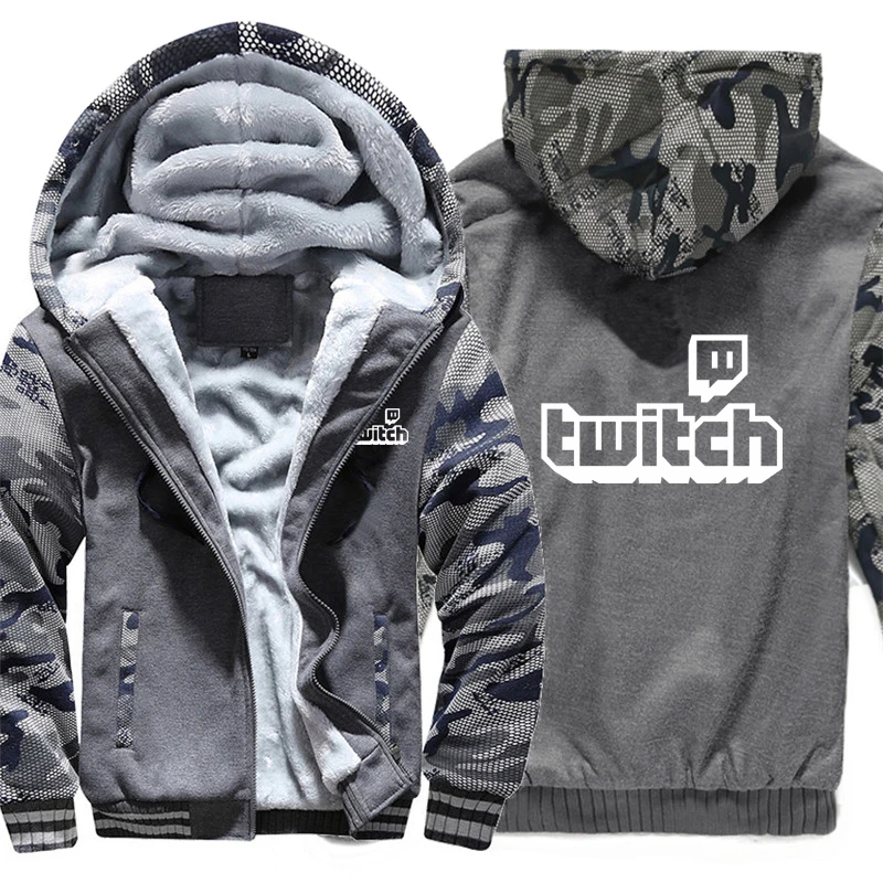 Twitch Channel толстовки с логотипом, зимняя утепленная камуфляжная куртка на молнии с рукавом для мужчин и женщин, флисовая камуфляжная куртка с капюшоном, толстовки