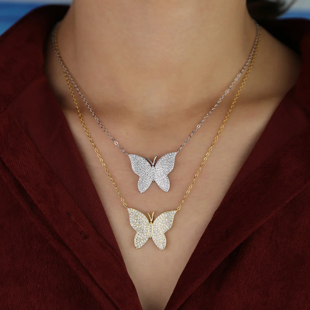 Cz ожерелье с подвеской в виде бабочки модное Трендовое женское ювелирное изделие милый дизайн в виде животного блестящее ожерелье с кубическим цирконием