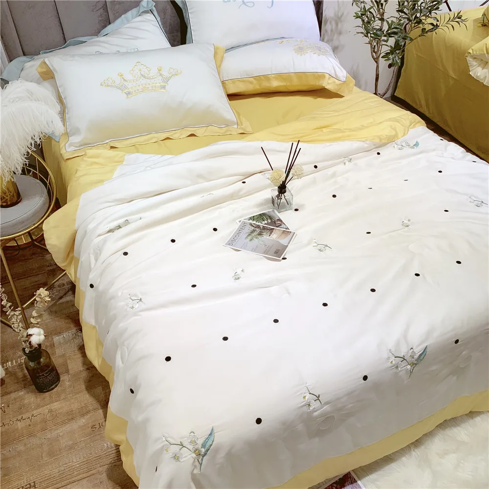 

Summer New Style Hipster Simple Embroidered 60 Tencel Silky Summer Blanket-Washing Double Air Conditioner Blanket