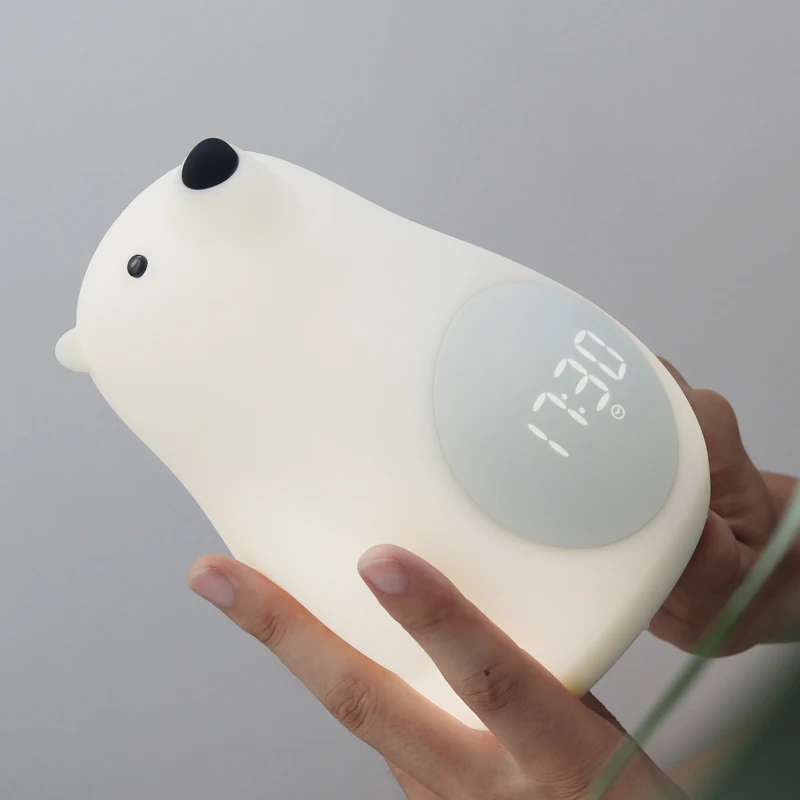 Led Night Light Bear with Wake Up Clock Rechargeable Portable and Dimmable Touch Sensor Great Gift for Child Festival