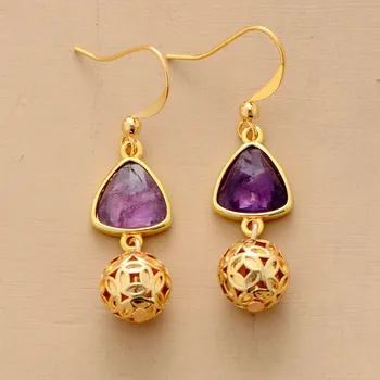 Elegant Women Dangle Earrings Amethysts Gold Charm Drop Earrings Gifts Art Jewelry for mom wife